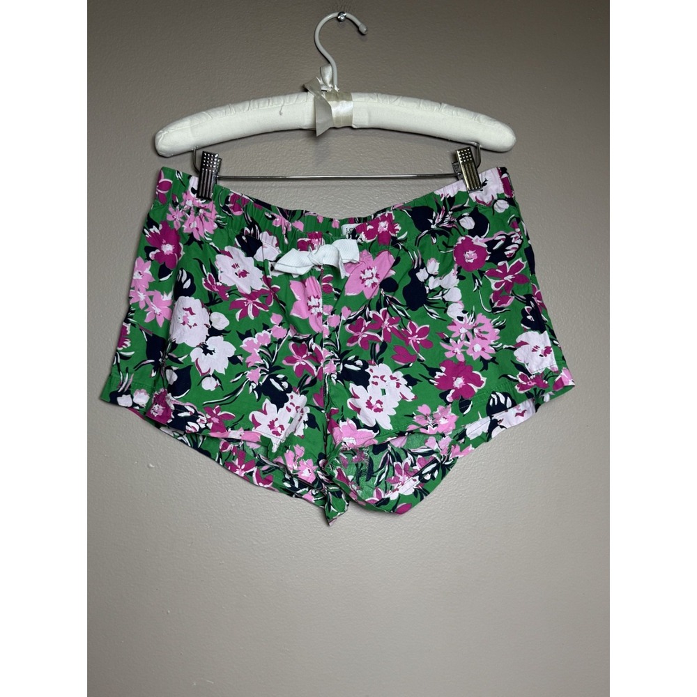 J.Crew Women Floral Pajama Shorts Green Pink Cotton Sleepwear G5326 Size M